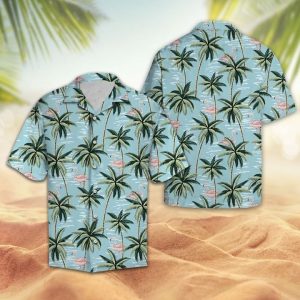 Tropical Vintage Pink Flamingo And Palm Trees Hawaiian Shirt Summer Button Up