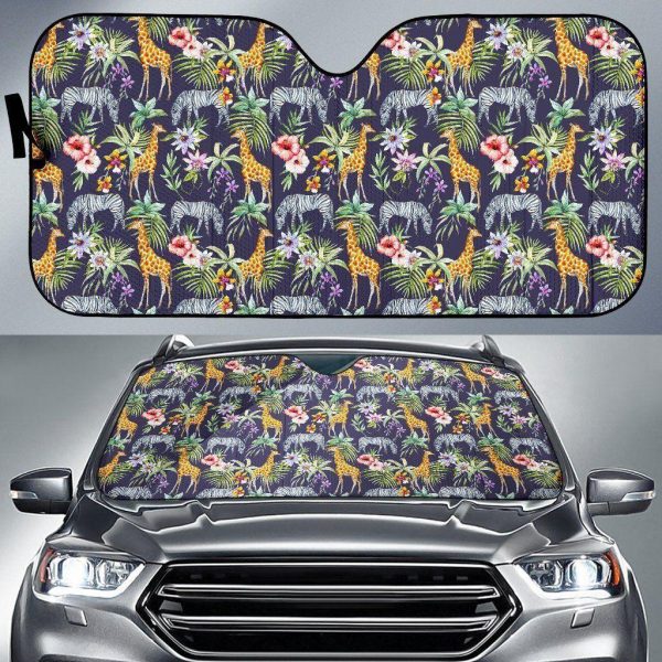 Tropical Zebra Giraffe Car Auto Sun Shade