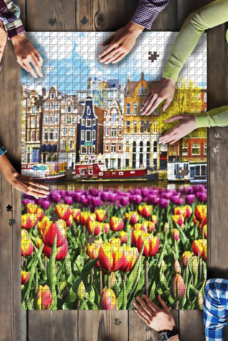 Tulips And Houses In Amsterdam Holland Jigsaw Puzzle Set Tulips And Houses In Amsterdam Holland Jigsaw Puzzle Set