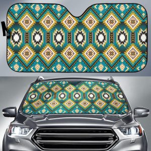 Turquoise Blue Color Native Ameican Design Car Auto Sun Shade