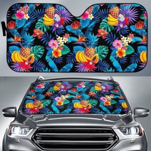Turquoise Hawaiian Fruits Car Auto Sun Shade