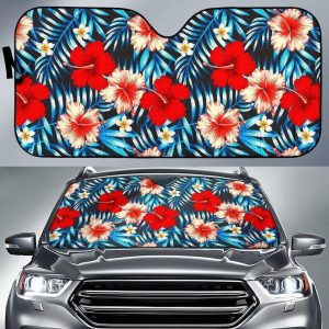 Turquoise Leaves Hibiscus Car Auto Sun Shade