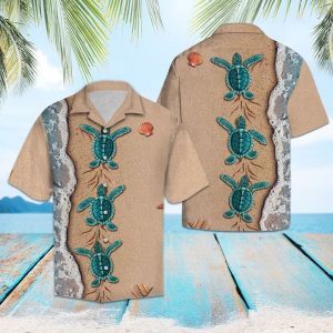 Turtle Beach Hawaiian Shirt Summer Button Up