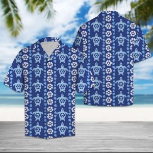 Turtle Blue Floral Hawaiian Shirt Summer Button Up