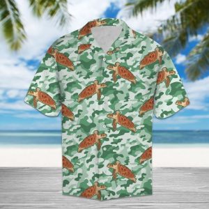 Turtle Camo Hawaiian Shirt Summer Button Up