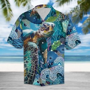 Turtle Coral Hawaiian Shirt Summer Button Up