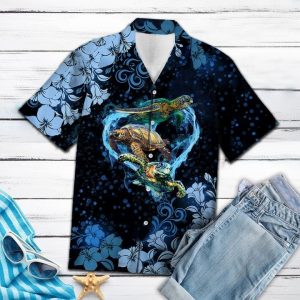 Turtle Flower Hawaiian Shirt Summer Button Up