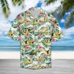 Turtle Flower Hawaiian Shirt Summer Button Up