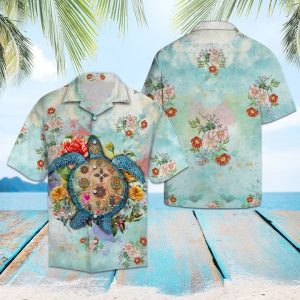 Turtle Flower Summer Hawaiian Shirt Summer Button Up