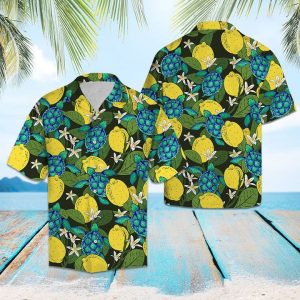Turtle Lemons Hawaiian Shirt Summer Button Up