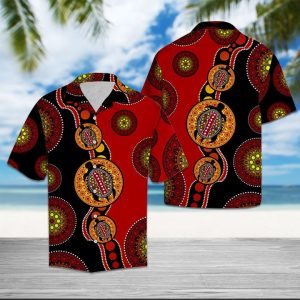 Turtle Turquoise Circles Pattern Hawaiian Shirt Summer Button Up