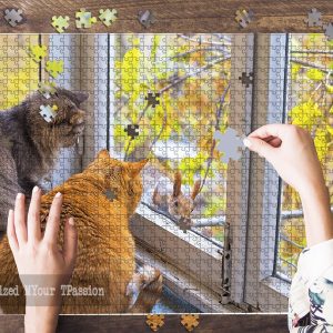 Two Orange Cats Are Looking At The Rabbit Cat Jigsaw Puzzle Set