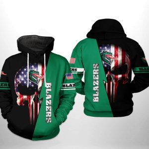 UAB Blazers NCAA US Flag Skull 3D Printed Hoodie/Zipper Hoodie