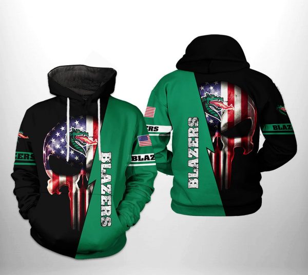 UAB Blazers NCAA US Flag Skull 3D Printed Hoodie/Zipper Hoodie