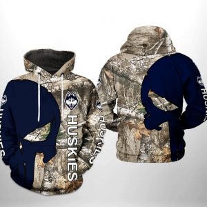 UConn Huskies NCAA Camo Veteran Hunting 3D Printed Hoodie/Zipper Hoodie