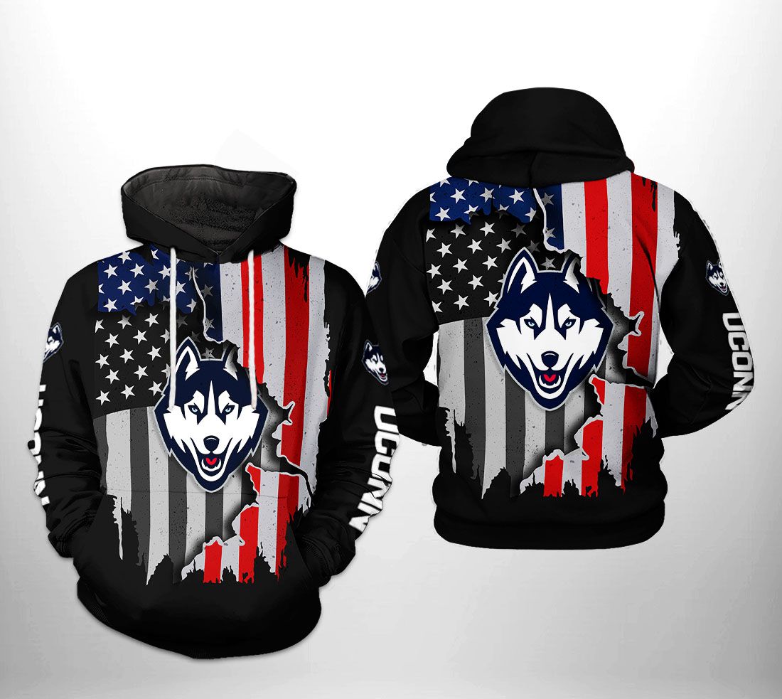 UConn Huskies NCAA US Flag 3D Printed Hoodie/Zipper Hoodie UConn Huskies NCAA US Flag 3D Printed Hoodie/Zipper Hoodie