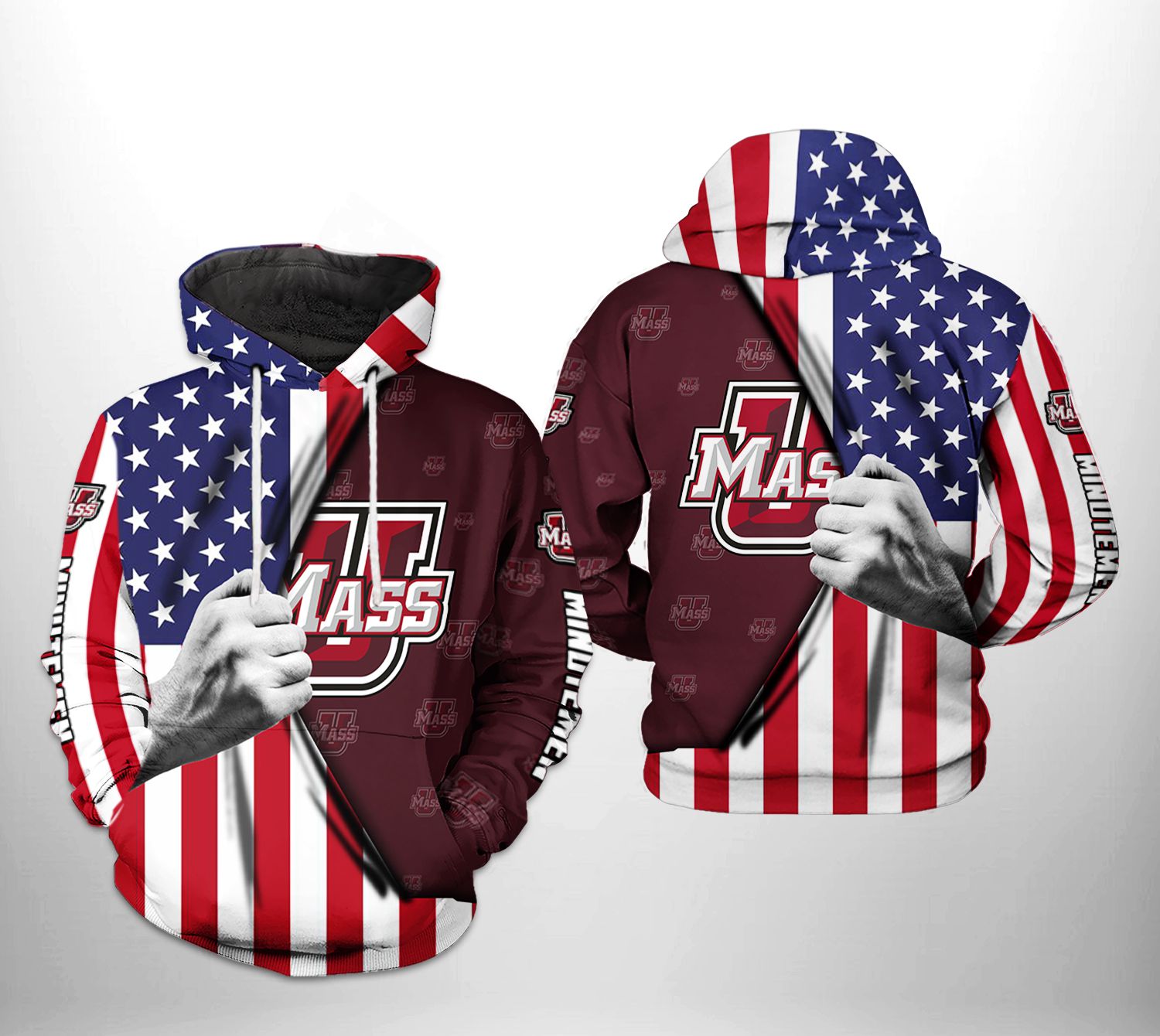 UMass Minutemen NCAA US Flag 3D Printed Hoodie/Zipper Hoodie UMass Minutemen NCAA US Flag 3D Printed Hoodie/Zipper Hoodie