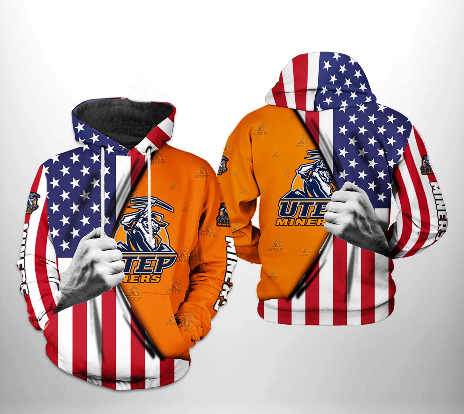 UTEP Miners NCAA US Flag 3D Printed Hoodie/Zipper Hoodie UTEP Miners NCAA US Flag 3D Printed Hoodie/Zipper Hoodie