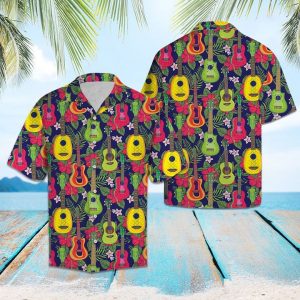 Ukulele Tropical Fruit Hawaiian Shirt Summer Button Up