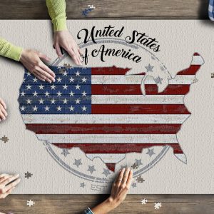 Usa Rustic Flag Continental Us Contour Jigsaw Puzzle Set