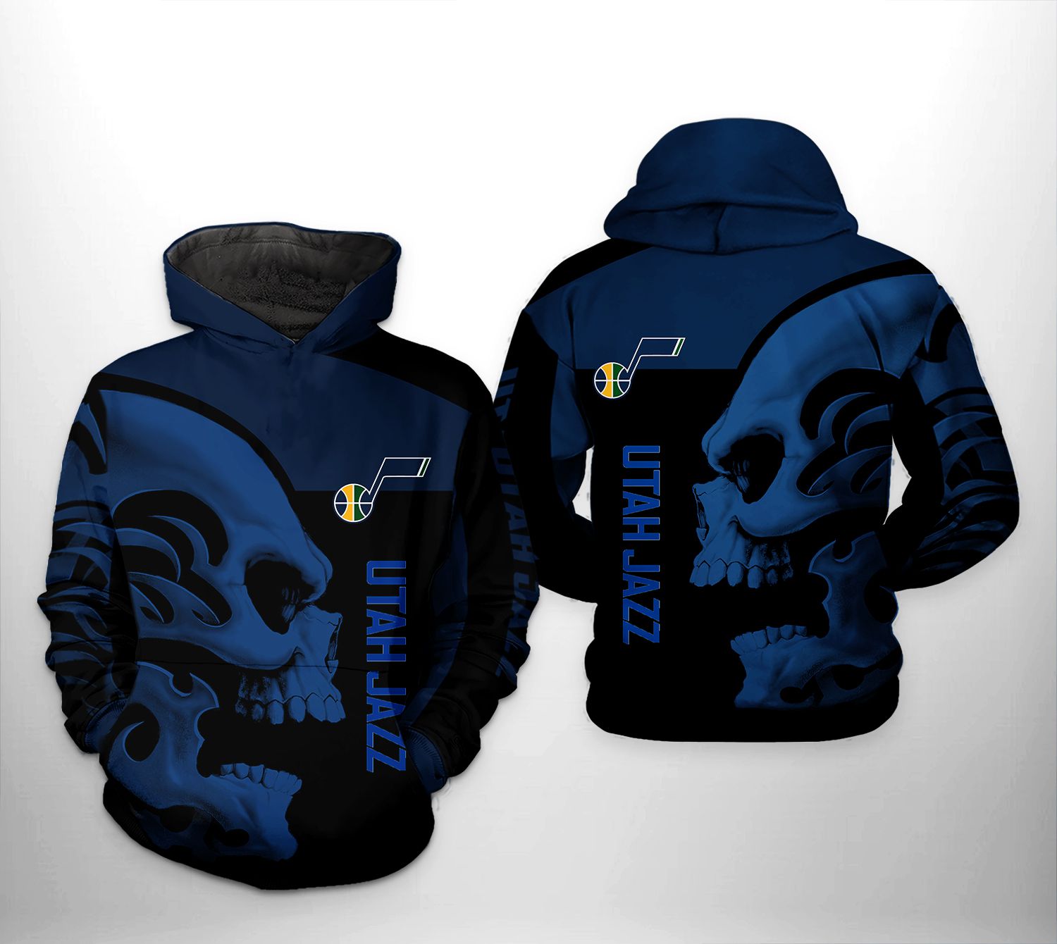Utah Jazz NBA Skull Team 3D Printed Hoodie/Zipper Hoodie Utah Jazz NBA Skull Team 3D Printed Hoodie/Zipper Hoodie