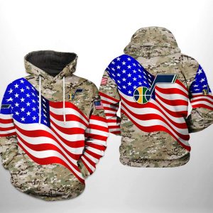 Utah Jazz NBA US Flag Camo Veteran Team 3D Printed Hoodie/Zipper Hoodie
