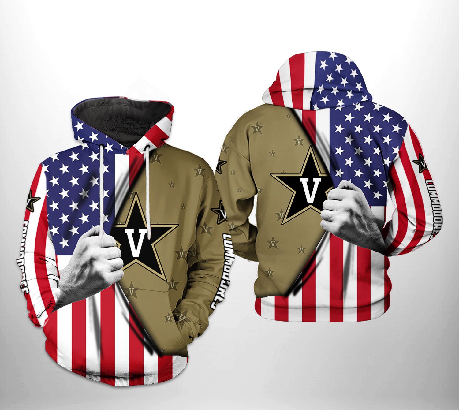 Vanderbilt Commodores NCAA US Flag 3D Printed Hoodie/Zipper Hoodie Vanderbilt Commodores NCAA US Flag 3D Printed Hoodie/Zipper Hoodie