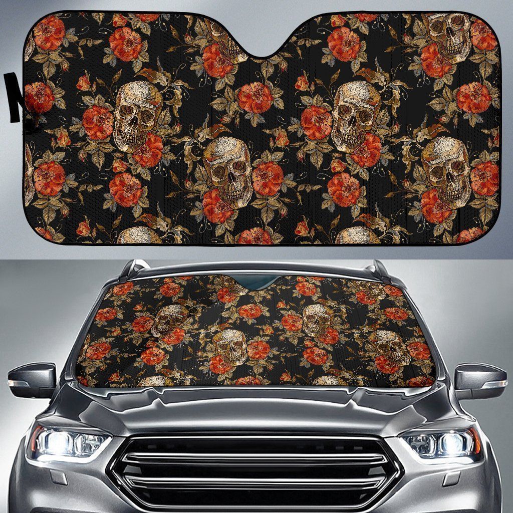 Vintage Floral Skull Car Auto Sun Shade Vintage Floral Skull Car Auto Sun Shade