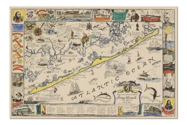 Vintage Long Beach Island Map Jigsaw Puzzle Set