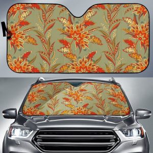 Vintage Orange Bohemian Floral Car Auto Sun Shade