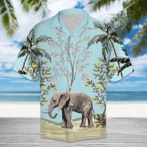 Vintage Tropical Elephant Hawaiian Shirt Summer Button Up