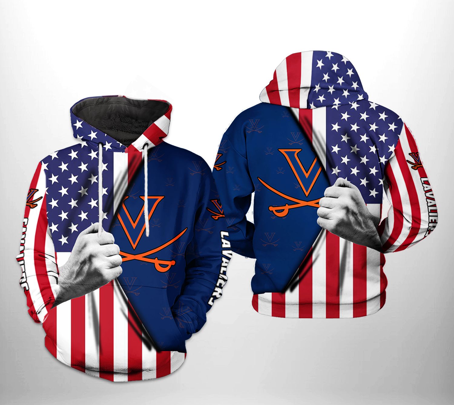 Virginia Cavaliers NCAA US Flag 3D Printed Hoodie/Zipper Hoodie Virginia Cavaliers NCAA US Flag 3D Printed Hoodie/Zipper Hoodie