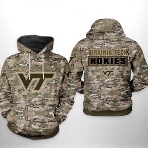 Virginia Tech Hokies NCAA Camo Veteran 3D Printed Hoodie/Zipper Hoodie