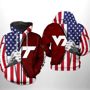 Virginia Tech Hokies NCAA US Flag 3D Printed Hoodie/Zipper Hoodie