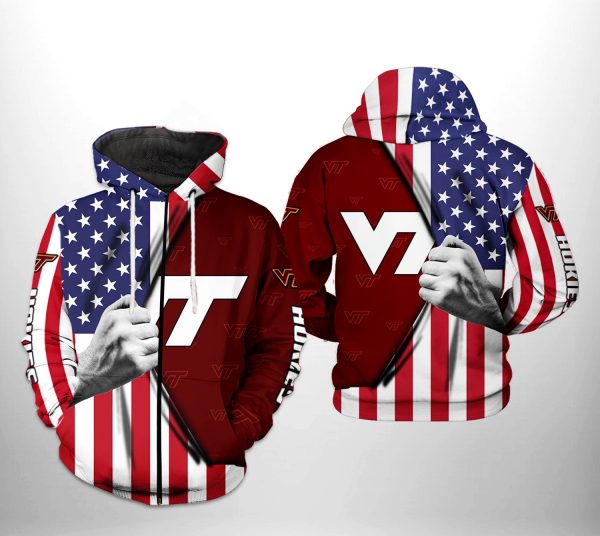 Virginia Tech Hokies NCAA US Flag 3D Printed Hoodie/Zipper Hoodie