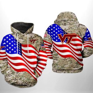 Virginia Tech Hokies NCAA US Flag Camo Veteran 3D Printed Hoodie/Zipper Hoodie