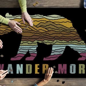 Wander More Black Bear Abstract Mountain Scene Jigsaw Puzzle Set