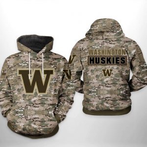 Washington Huskies NCAA Camo Veteran 3D Printed Hoodie/Zipper Hoodie