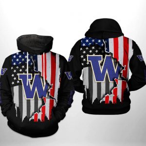 Washington Huskies NCAA US Flag 3D Printed Hoodie/Zipper Hoodie