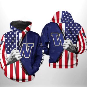 Washington Huskies NCAA US Flag 3D Printed Hoodie/Zipper Hoodie