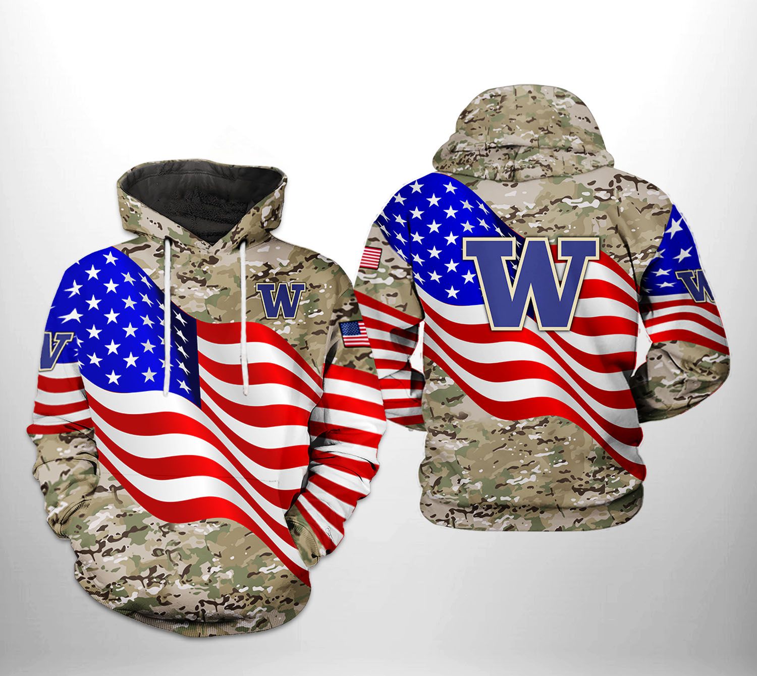 Washington Huskies NCAA US Flag Camo Veteran 3D Printed Hoodie/Zipper Hoodie Washington Huskies NCAA US Flag Camo Veteran 3D Printed Hoodie/Zipper Hoodie
