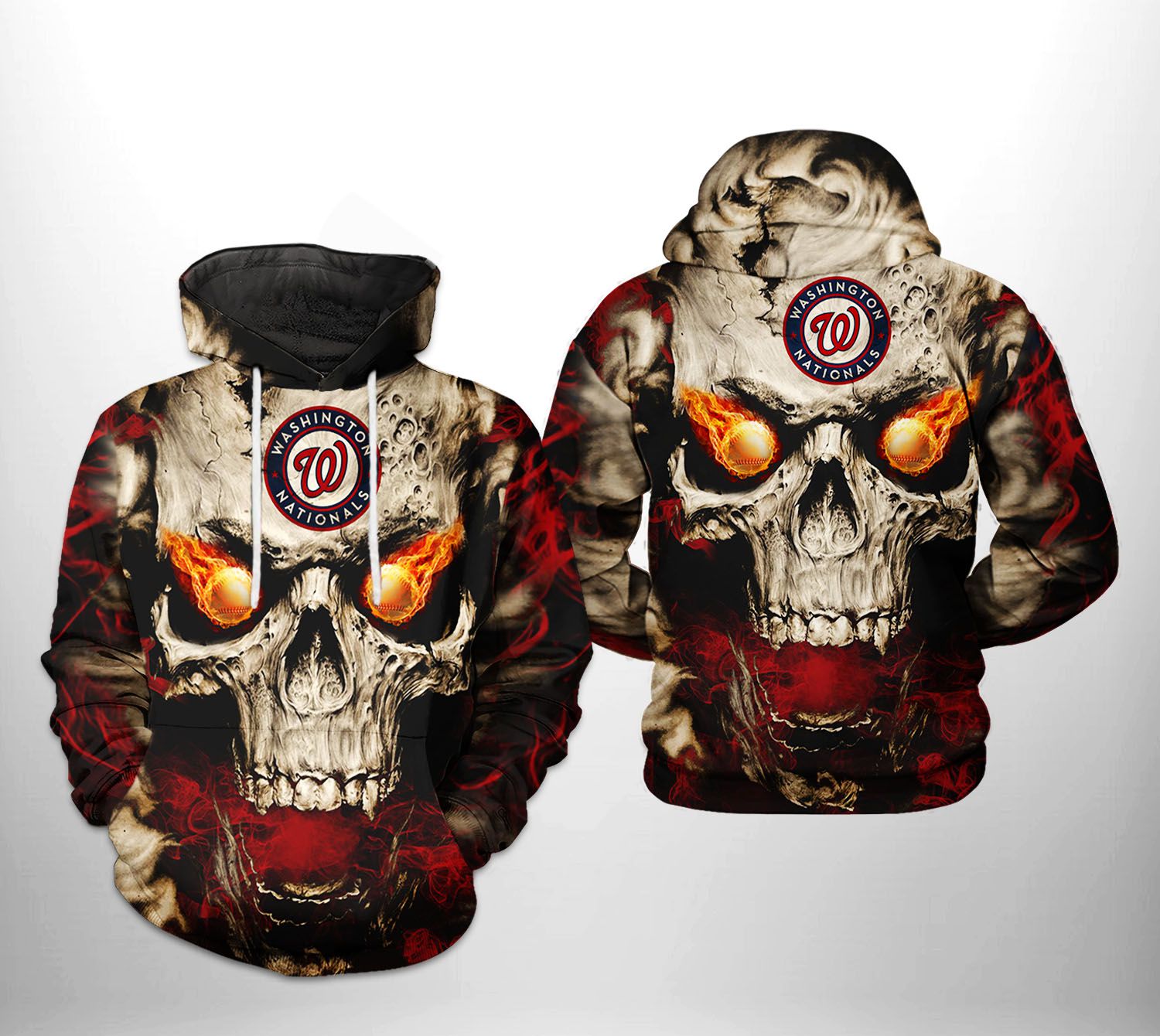 Washington Nationals MLB Skull 3D Printed Hoodie/Zipper Hoodie Washington Nationals MLB Skull 3D Printed Hoodie/Zipper Hoodie