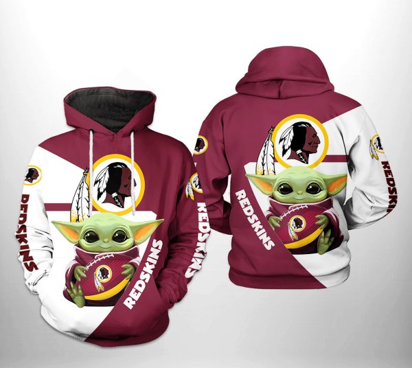 Washington Redskins NFL Baby Yoda Team 3D Printed Hoodie/Zipper Hoodie