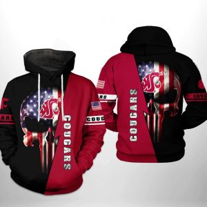 Washington State Cougars NCAA US Flag Skull 3D Printed Hoodie/Zipper Hoodie