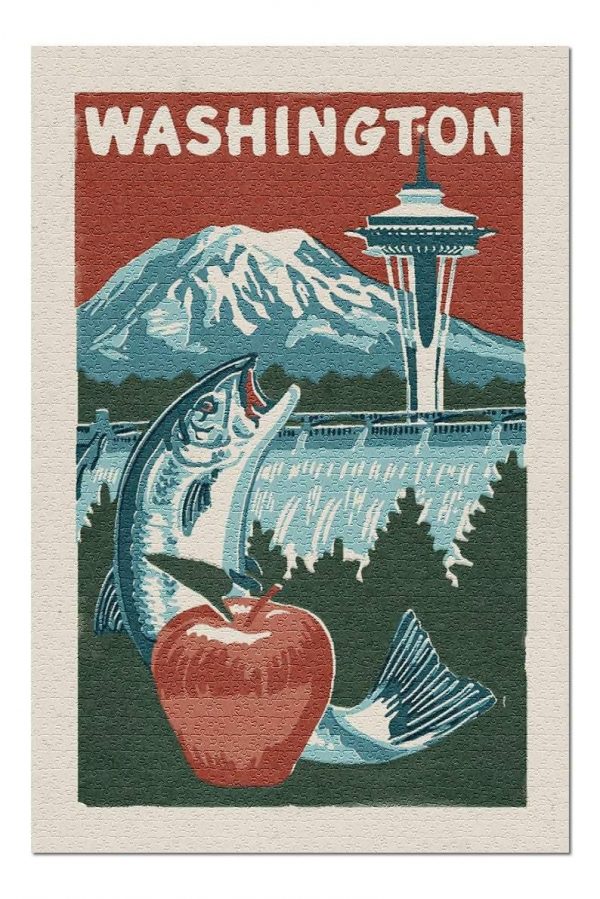 Washington State Fish And Apple Jigsaw Puzzle Set