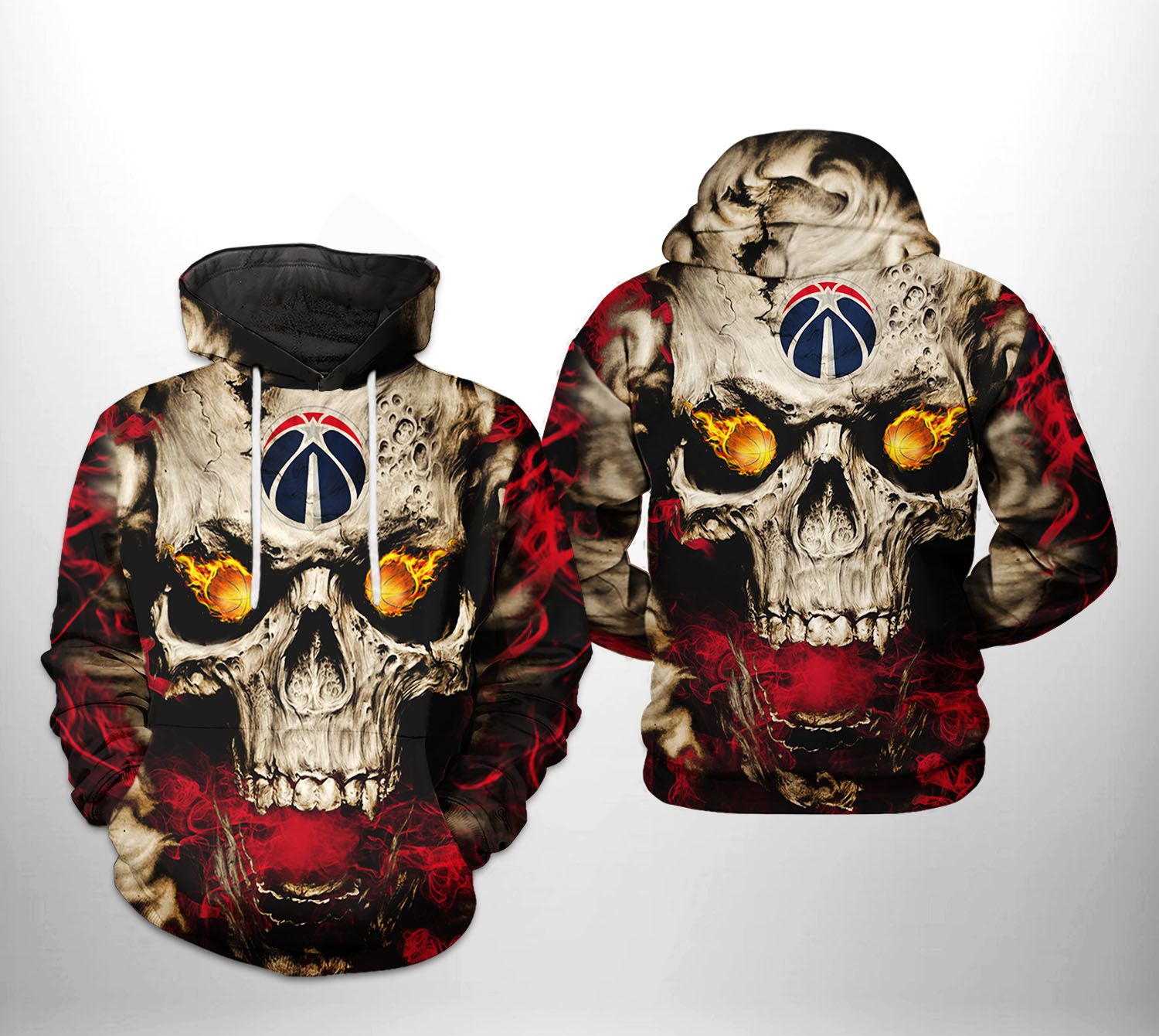 Washington Wizards NBA Skull 3D Printed Hoodie/Zipper Hoodie Washington Wizards NBA Skull 3D Printed Hoodie/Zipper Hoodie