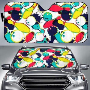 Watercolor Bowling Ball Pins Car Auto Sun Shade