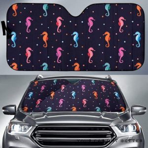 Watercolor Colorful Seahorse Pattern Car Auto Sun Shade