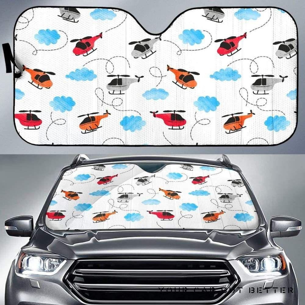 Watercolor Helicopter Cloud Pattern Car Auto Sun Shade Watercolor Helicopter Cloud Pattern Car Auto Sun Shade