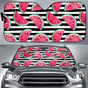 Watercolor Paint Textured Watermelon Pieces Car Auto Sun Shade